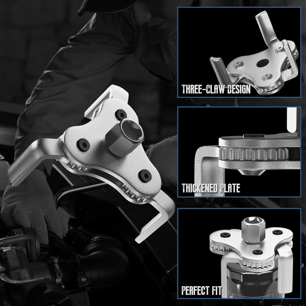 Universal Oil Filter Wrench Adjustable, From 2-1/2 Inch To 4.5 Inch 3 Jaw Oil Filter Removal Tool Set, Efficiency 2 Way Oil Filter Wrench