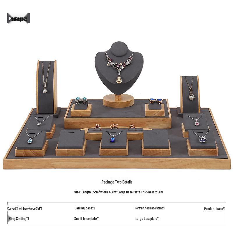 Solid Wood Jewelry Display Stand for Earrings, Rings, and Necklaces with Jade Tray