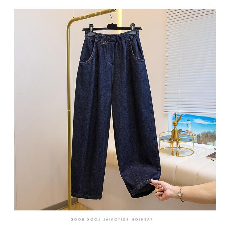 

Women s High-Waist Elastic Harem Jeans - Plus Size, Loose Fit, Carrot Style, Casual Autumn/Winter Pants 3XL джинсовый синий
