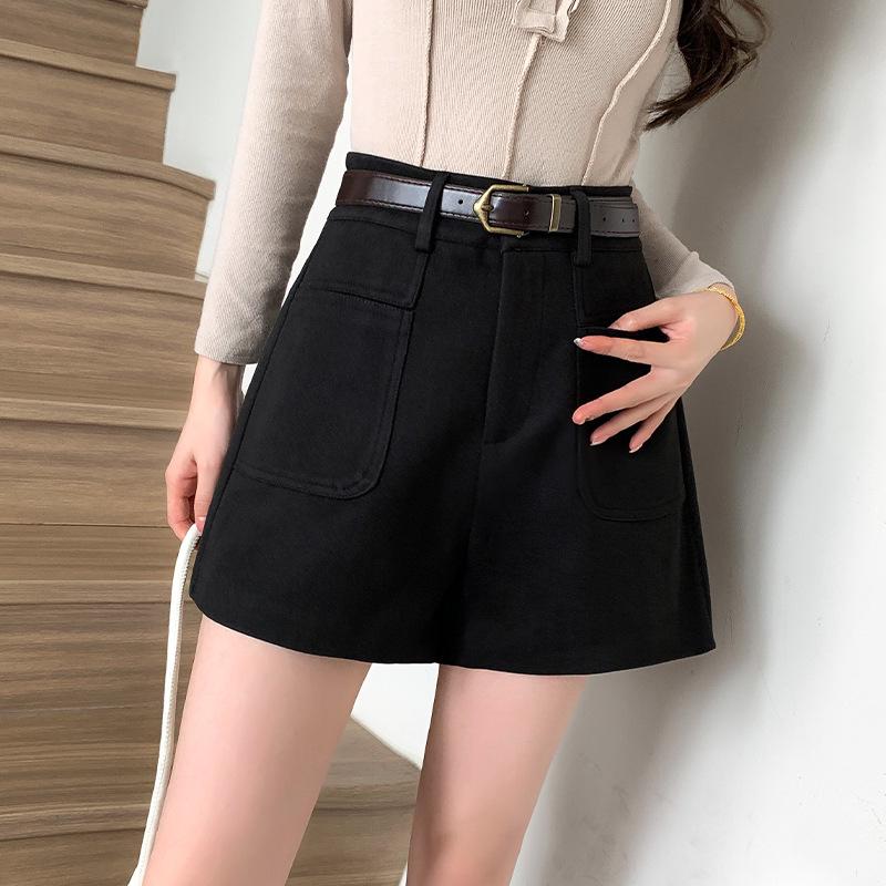 Petite Woolen Bootcut High Waist Wide Leg Pants - Autumn/Winter Casual Suit Shorts