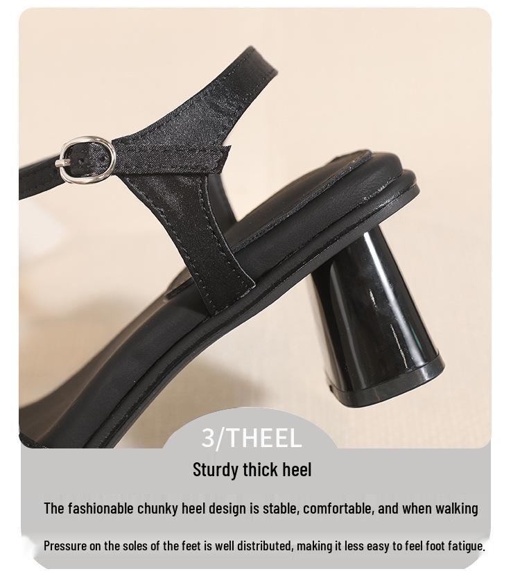 Sandály na silném podpatku ve stylu víly pro široká chodidla - Letní móda s jedním páskem a kamínky pro ženy
