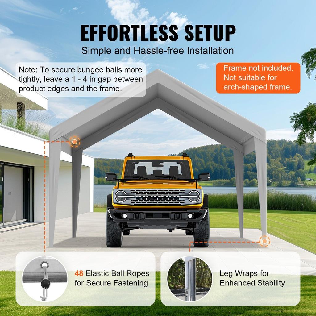 Carport Replacement Canopy Cover 12 x 20 ft, Garage Top Tent Shelter Tarp Heavy-Duty Waterproof & UV Protected, Easy Installation with Ball