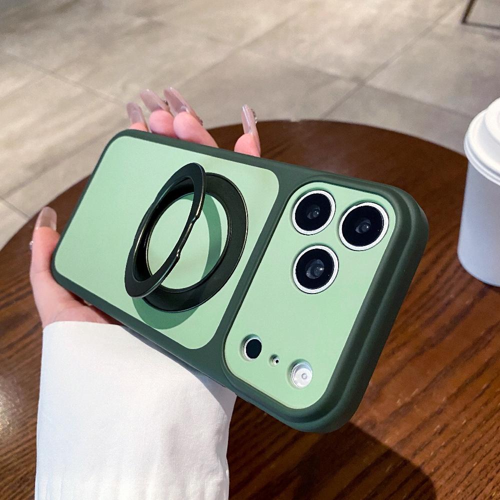 

Luxury 360 Metal Ring Bracket Phone Case For iPhone 17 16 15 14 Pro Max For Magsafe Magnetic Holder Stand Shockproof Cover iPhone 14 Pro Max зелений