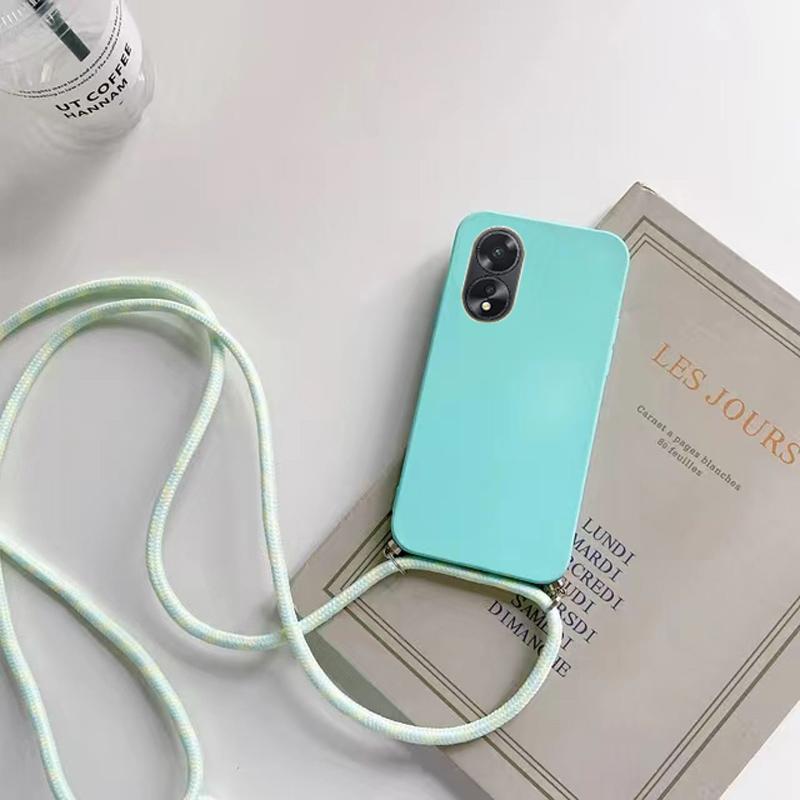 OPPO A 38 18 4G Cases Lanyard Crossbody Necklace Strap Cord Case For Oppo A18 4G A38 4G Liquid Silicone Candy Color Cover