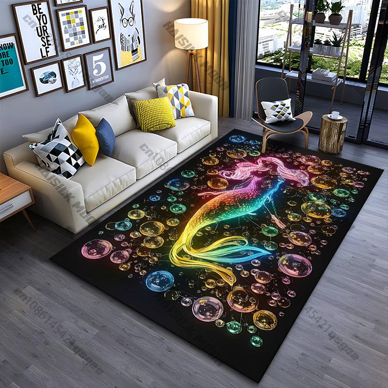 Colorful mermaid surrounded by bubbles carpet Yoga living room room decor children's crawling mat doormat area rug