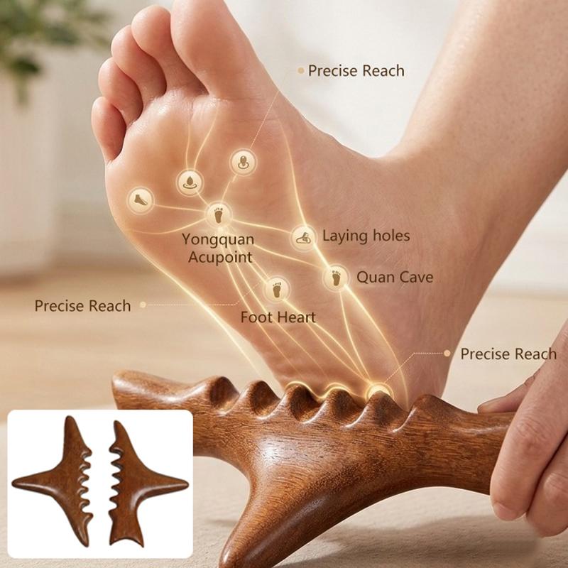 Triangle Body Massager Sandalwood Wooden Shark Shape Tool for Home Spa Therapy Back Neck Shoulder Muscle Massage