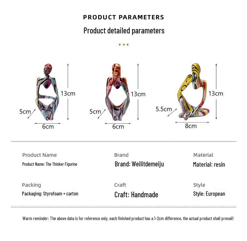 Colorful Mini Thinker Sculpture - Small Ornament for Living Room, Entrance, or Wine Cabinet