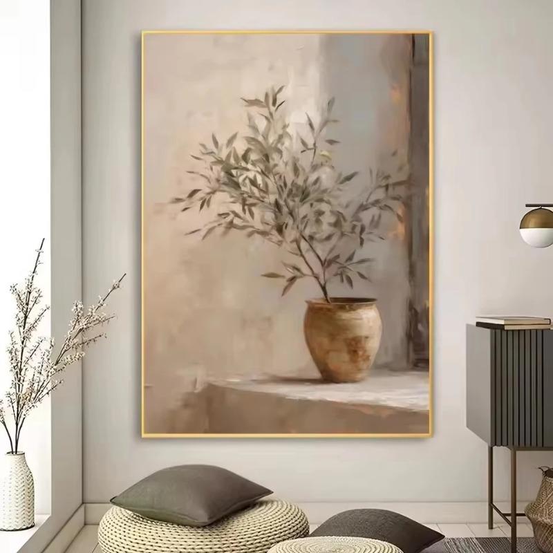 Flores Abstractas Modernas Plantas en Maceta Póster sin Marco Jarrón Vintage Pintura sobre Lienzo Decoración de Pared Decoración Bohemia para Habitación del Hogar