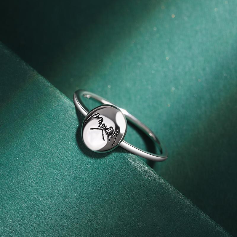 Creative Round Hand Pull Hook Pattern Couple Ring For Women Genuine Original Sterling Silver S925 Valentine's Day Gift Jewelry