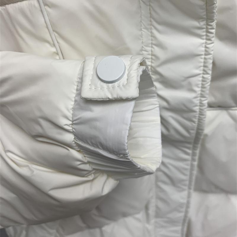 Femei, toamnă iarnă, jachetă albă din puf de rață, haină căptușită, guler scurt, mânecă completă, buzunar cu fermoar, vrac, îngroșare, culoare solidă