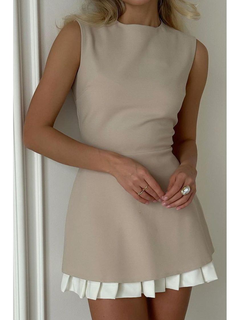 

2024 Chic Patchwork Ruffled Hem Sleeveless Evening Dress - Women s Party & Casual Wear Small