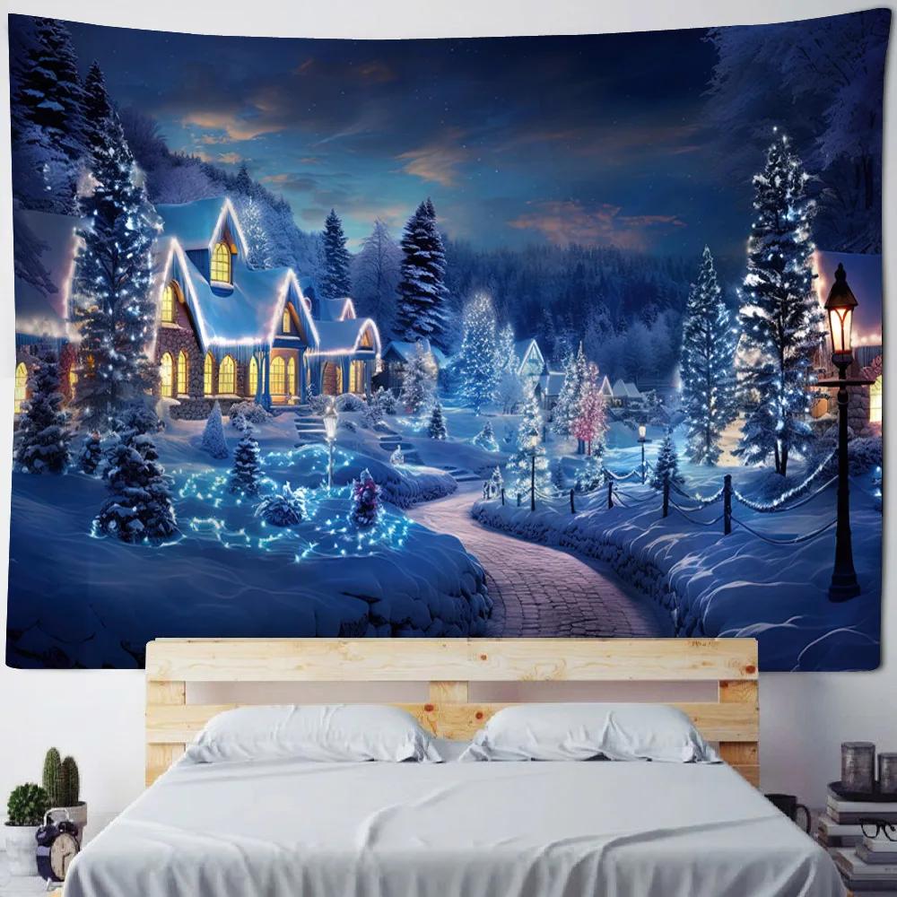 Christmas tree tapestry, Christmas fireplace, holiday decoration wall hanging, living room, bedroom, dormitory background poster