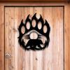Farmhouse Style Wall Art Metal Hollow Out Bear Art, Rustic Forest Landscape Hanging Sculpture with Paw Handmade Wooden Decoration Prints,