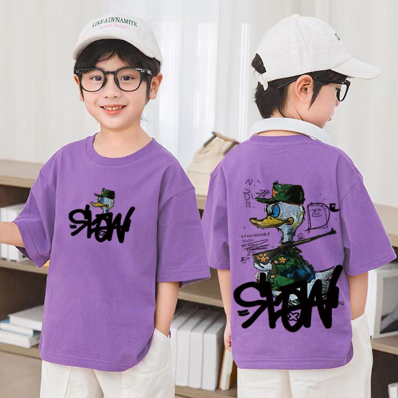 Children's clothing men's clothing American cartoon duck print pattern T-shirt short sleeved T-shirt women's clothing
