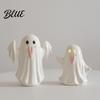 Gift for Halloween Party Light Up Ceramic Ghost Figurines Decor Cute White Statue Decorative Sculpture with Pink Tongue LED Night Home Table Office
