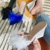 Fashion Eilyken Feather Wedges Heels Fur Slippers Sandals Women Pointed Toe Mules Lady Pumps Slides Zapatillas De Mujer