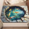 3D Optical Illusion Fish Area Rug Realistic Ground Crack Floor Carpet Non Slip Indoor Doormat for Living Room Bedroom Entryway Bath