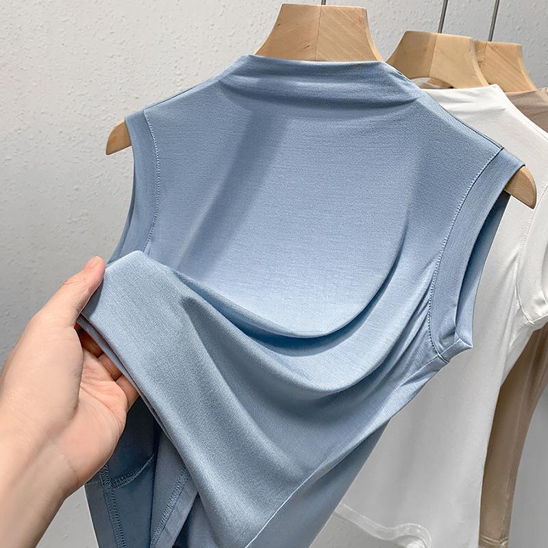 

Модальная майка женская 2025 лето новый стиль полувысокий воротник тонкая базовая рубашка темперамент жилет топ 3XL светло-синий
