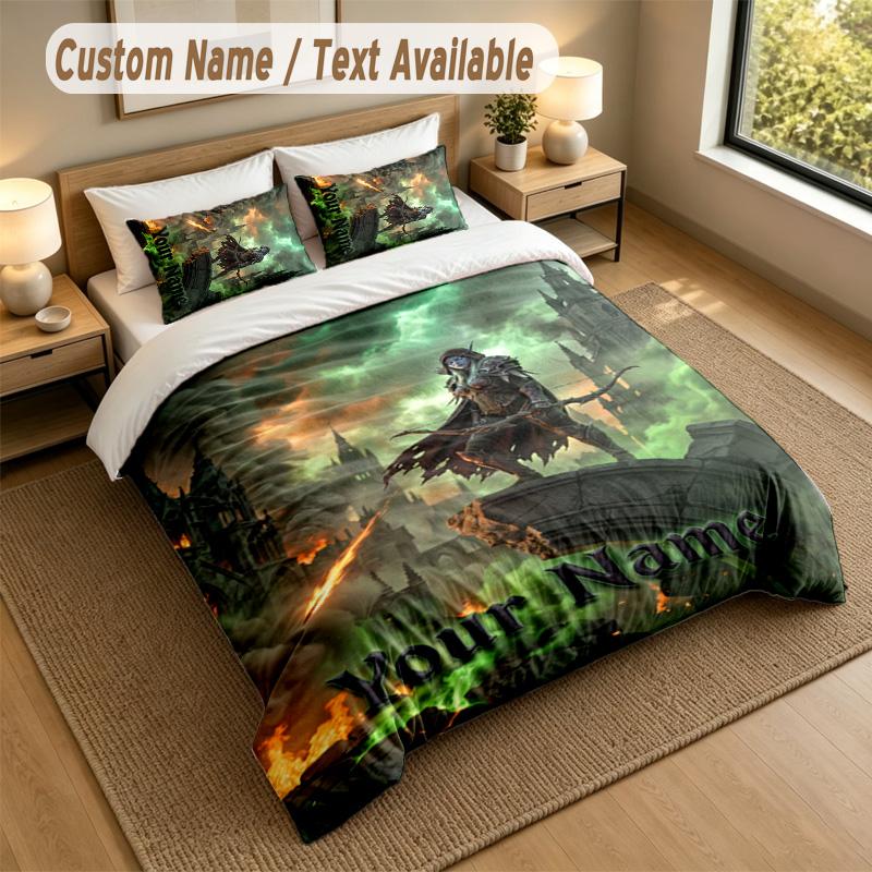 3Pcs Bedding Set Custom Name Text, 1 Sheet 2 Pillowcases Home Bed DecorWorld of Warcraft