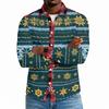 Tatil Partisi ve Sonbahar İçin Noel Baskılı Erkek Günlük Uzun Kollu Gömlek