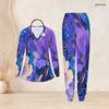Women Plus Size Printed Nurse Scrub Set V Neck Long Sleeve Top And Pants With Pockets