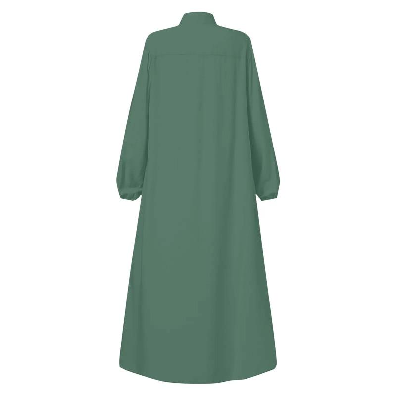 Abaya Ramadan da Donna Oversize con Zip Frontale Abito Musulmano Tasche Collo Alto Abbigliamento Monocolore Ampio