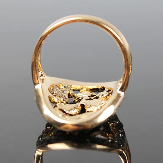 Women Luxury Golden Color Leaves Hollow Rhinestone Wedding Banquet Ring Jewelry