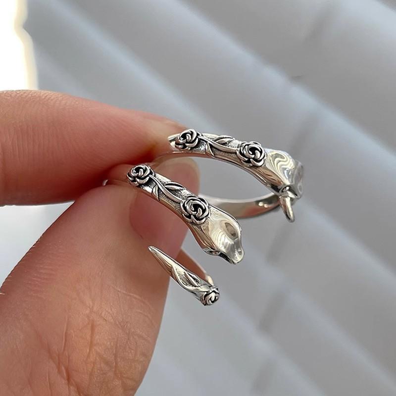 Adjustable Snake Ring Women Sterling Geometric Floral Finger Vintage Chic Minimalist Jewelry