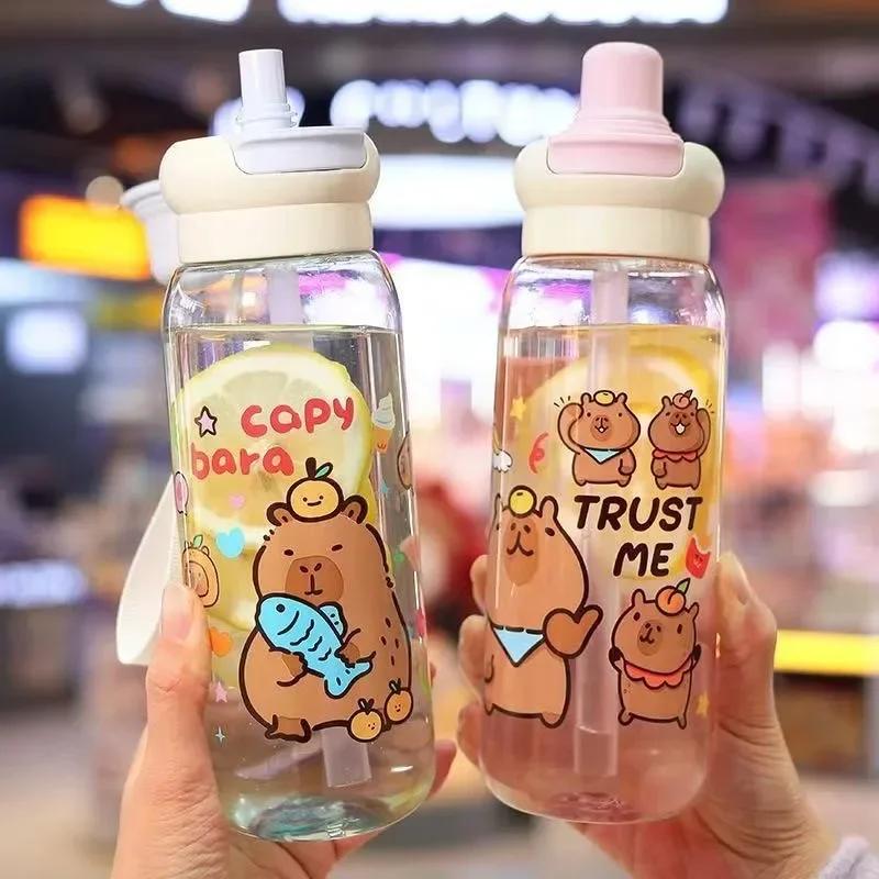 750ml Capybara Cartoon Portable Large-capacity Water Bottle Sports Straw Cups Student Plastic Water Cups Water Bottle