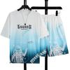 Men's Gradient Ice Silk Two-Piece Set: Short Sleeve & Shorts Summer Sportswear.