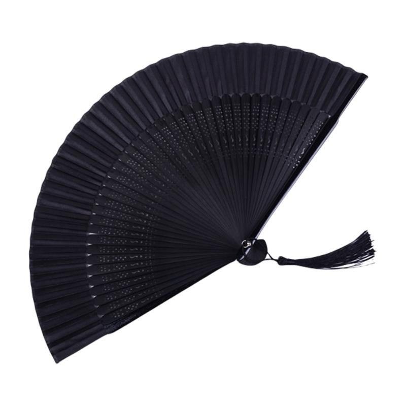 Foldable Black Fan Folding Hand Fan For Women Attire Women Bamboos Hand Fan Ideal For Parties Weddings And Decorations