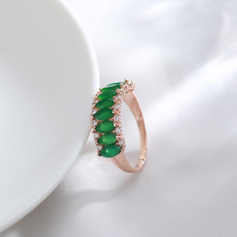 Luxury Geometric Emerald Green Zircon Double Rings for Women Party Daily Personality Jewelry