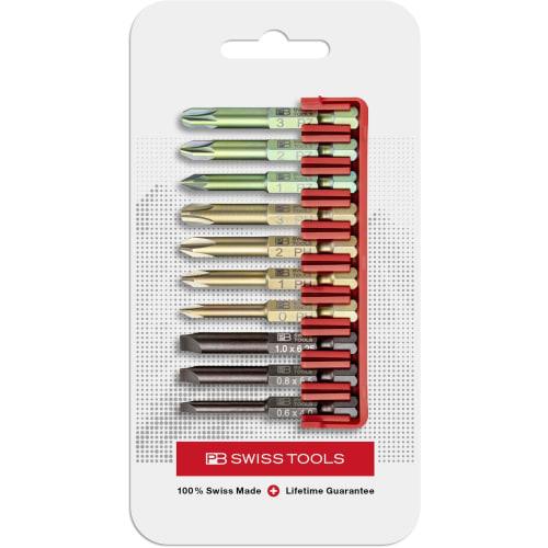 PB Swiss Tools 10-Piece 1/4" Hex E6 Stepped Bit Set (Slotted, Phillips, and Pozidriv) with Bit Holder, E6.701CN