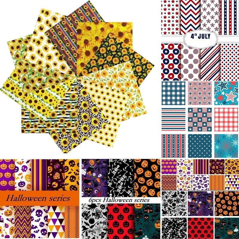 5 Sunflower Print Patchwork Cute DIY Fabric Handmade Materials Fabric, Fabric, Scraps, Set, 50x50cm,