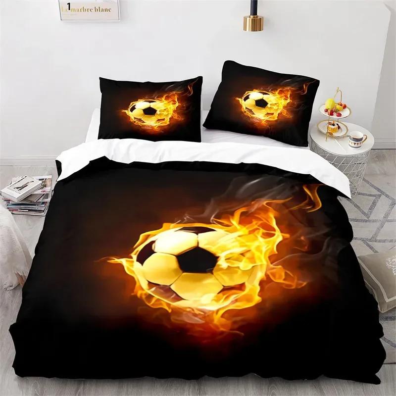 3D Fotbalová sada povlaku na přikrývku King Queen pro chlapce Akvarelová fotbalová ložní sada Sportovní téma pro studentskou kolej dítěte