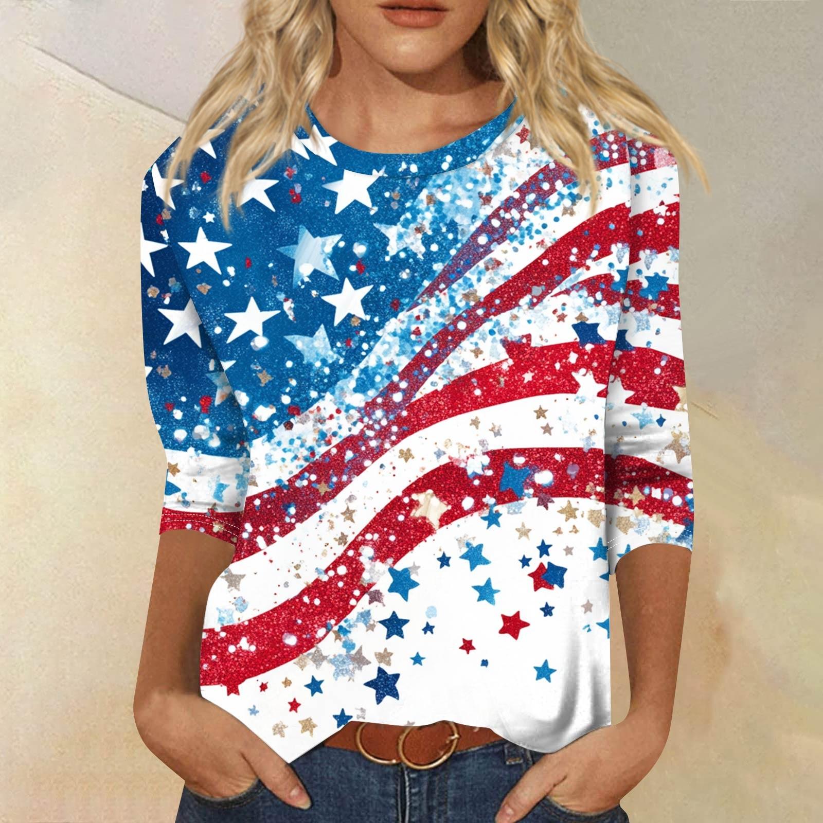 

Женская модная повседневная свободная футболка с круглым вырезом и рукавами 3/4 с принтом, женский топ S