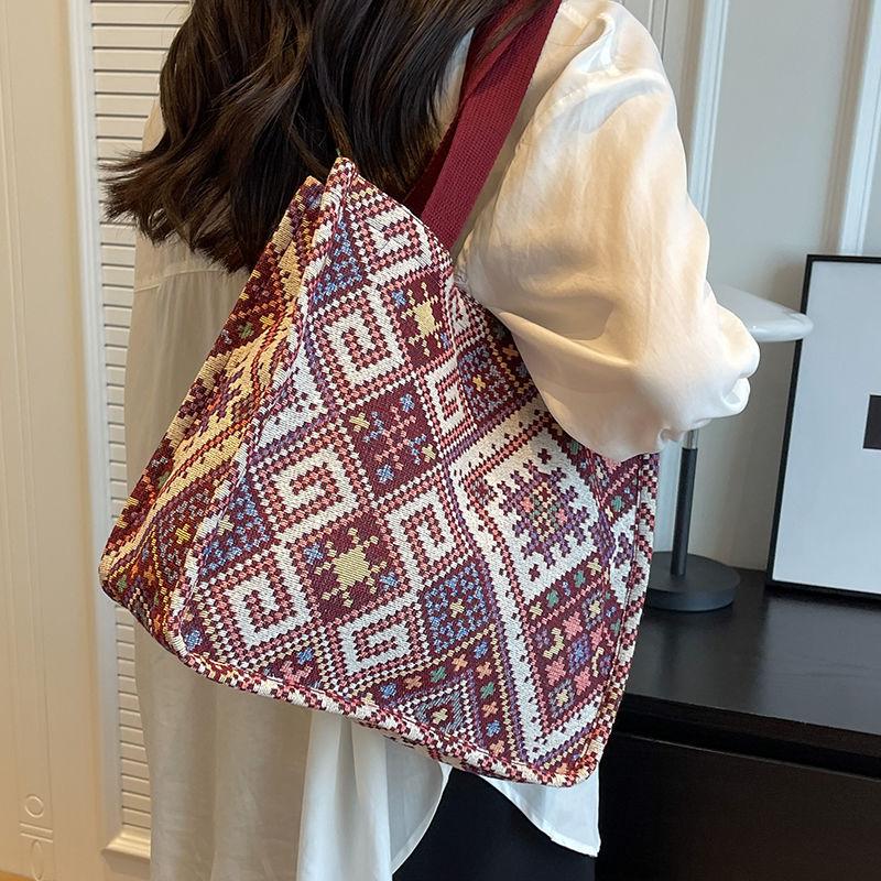 Ethnic Style Bag, Canvas Bag, Hand Woven Tote Bag, Women's Single Shoulder Handbag