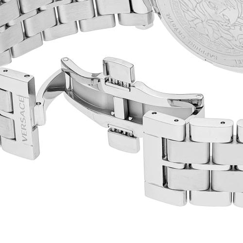 Versace GRECA CHRONO Greca Chronograph Watch, 45mm, Blue Dial, Stainless Steel, Sapphire Crystal, Quartz Movement, Men's, Silver, VEPM00420