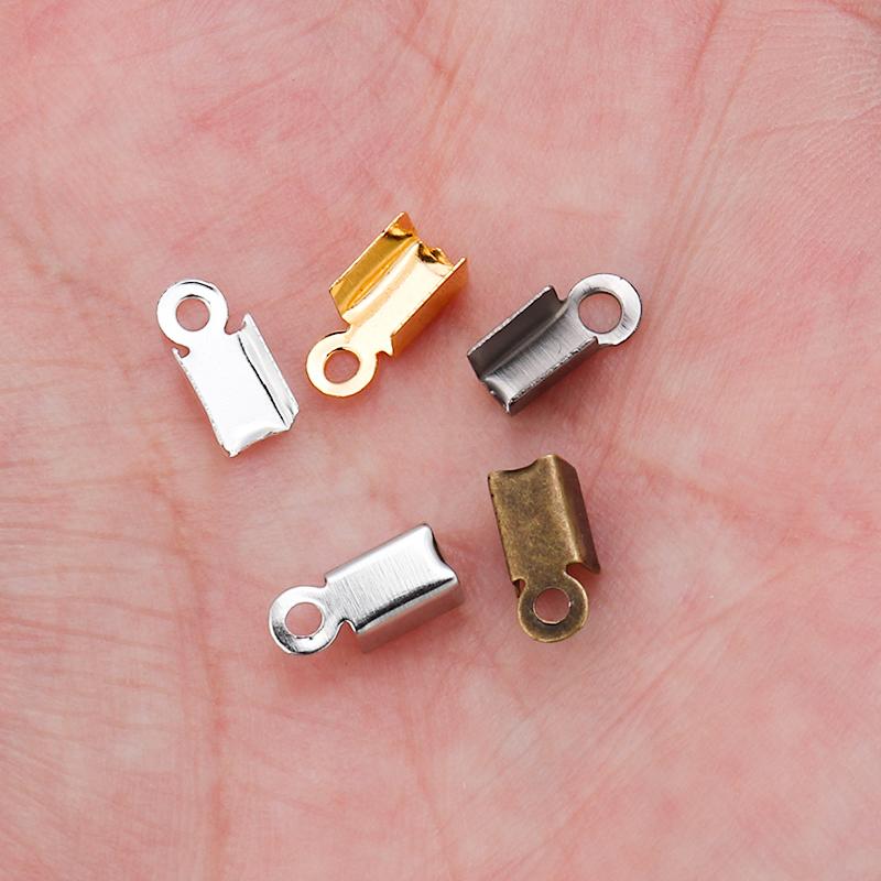 200 Stück/Los Quetschperlen Abdeckkappen Schnur-Endkappen Kordelband Lederclip Faltverschluss Für Schmuckherstellung DIY Halsketten-Verbinder