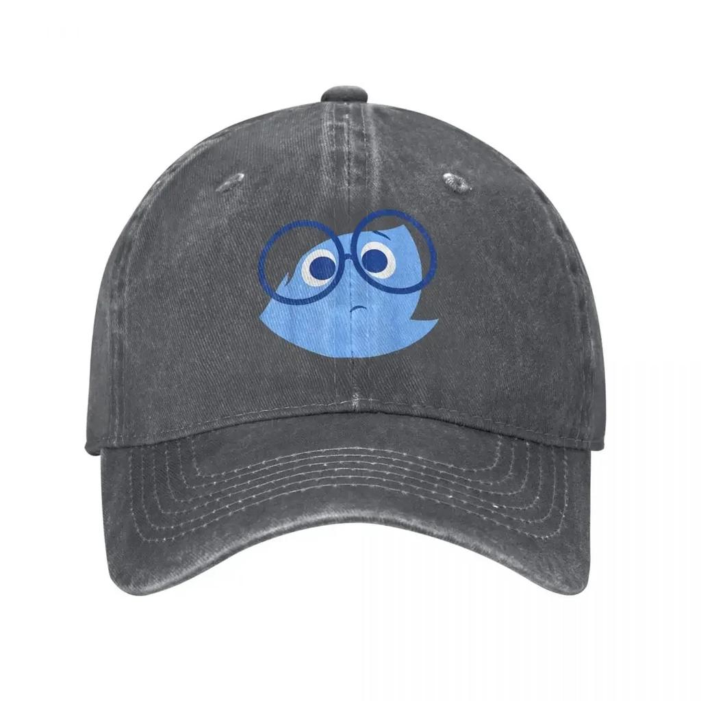 Inside Out Sad Face Halloween Baseball Caps Classic Distressed Denim Cartoon Anime Sun Cap Unisex Outdoor Running Adjustable Hat