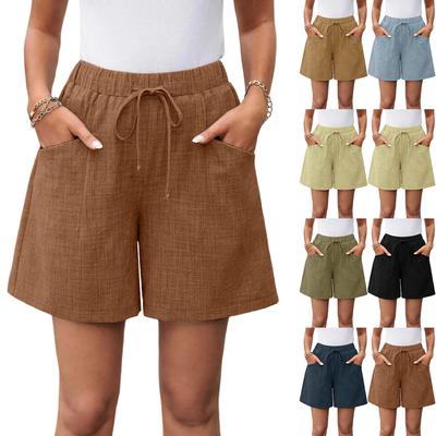 Women's Casual Linen Shorts Elastic Waisted Drawstring Summer Shorts With Pockets