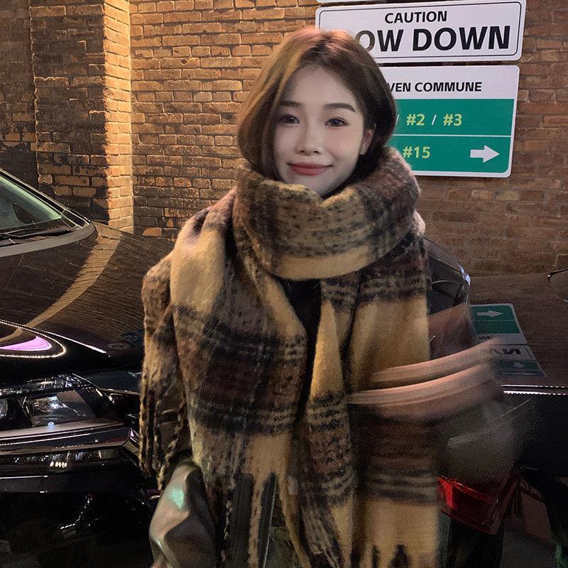 Winter Warm Maillard Scarfs for Women,Windproof Insulation Fashionable  Plaid Scarf,Long Blanket Scarf,Winter Fleece Shawls Wrap