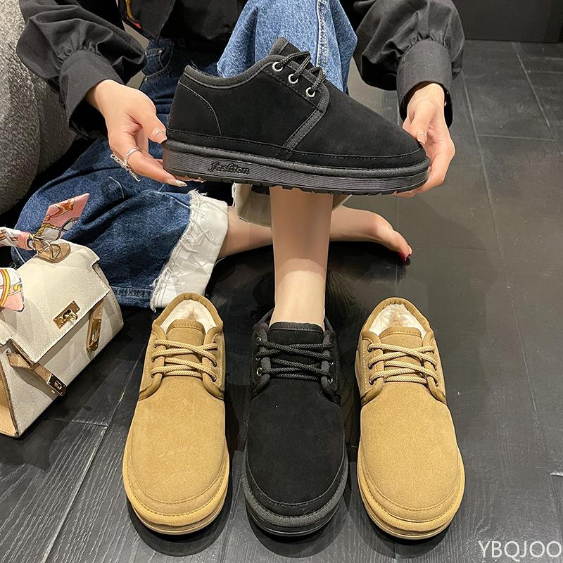 Fashion Winter flat cotton shoes women's shoes round toe lace up minimalist versatile snow cotton retro comfortable snow boots