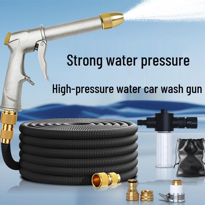 High-Pressure Car Wash Water Gun Set with Retractable Hose and Foam Pot