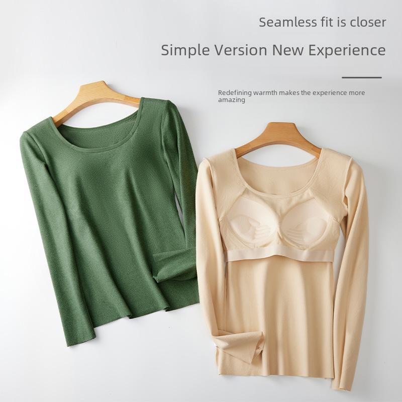 Dámské termoprádlo z německého sametu s hrudními vycpávkami: Slim Fit, S plusovým sametem, Silný top s dlouhým rukávem na podzim a zimu