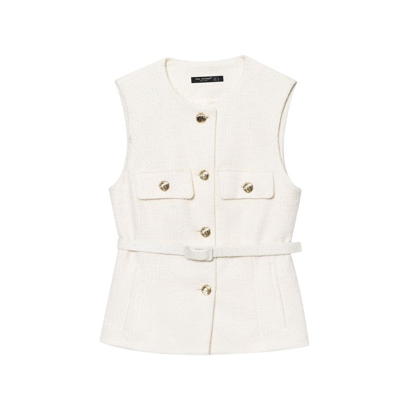 Jnleaog Spring New Arrival Women's Clothing Fashion Style French Style with Belt Metallic Thread Texture Vest 2132116