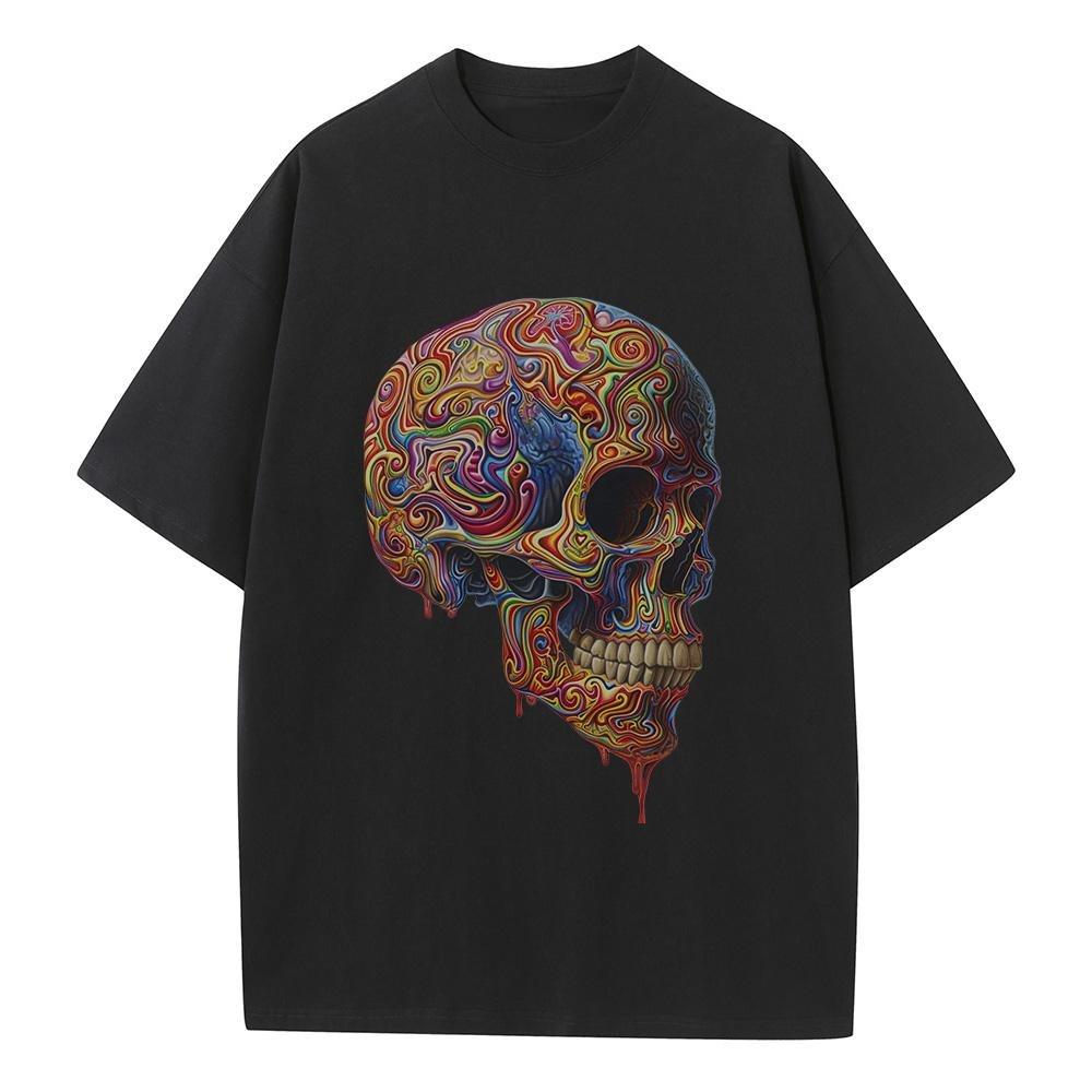 Summer Graphic T Shirts Pure Cotton Breathable Mens Womens Clothing Skull Tops Heavy Drop Shoulder Oversized T Shirt
