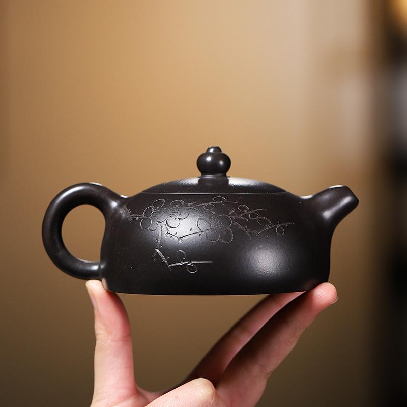 

210 мл Исинский фиолетовый глиняный чайник ручной работы в форме полумесяца из сливы, чайник для восстанавливающей обжарки Dahongpao, чайный сервиз Zisha