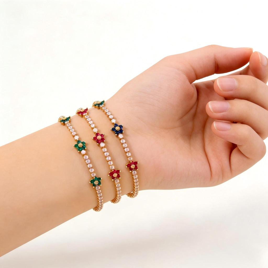 Luxury Flower Tennis Bracelet for Wome Colorful Zircon Floral Charms Tennis Chain Elegant Jewelry Tarnish Free