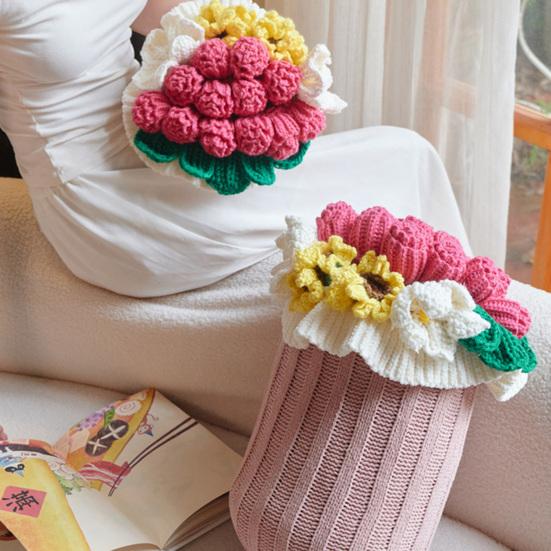 Rose Bouquet Throw Pillow Decorative Knitted Flower Pillow Couch Bed Throw Cushion Gift for Valentine's Day Mother's Day Christmas